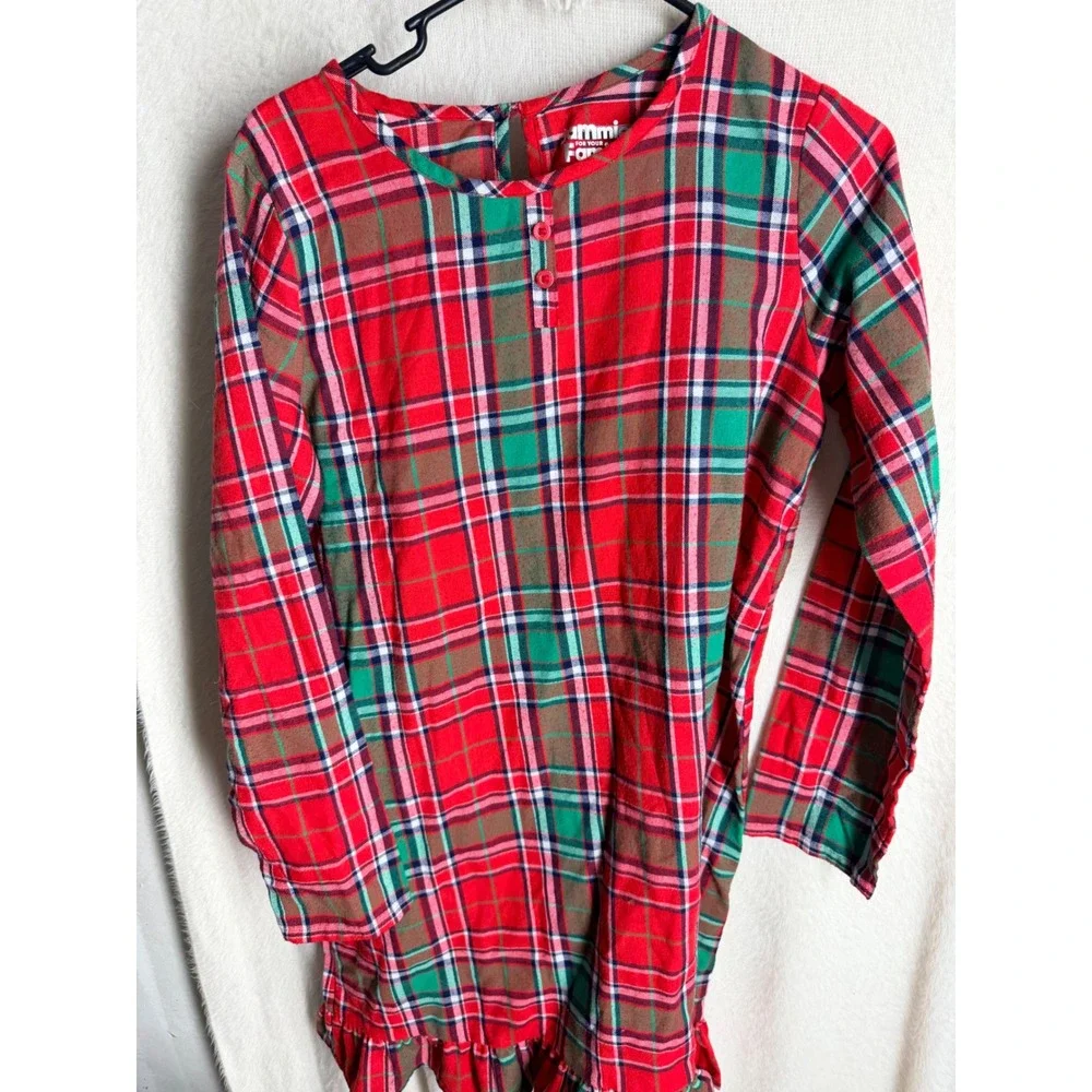 Jammies For Families Girls Red Green Plaid Holiday Nightgown 14/16 L/S Ruffle